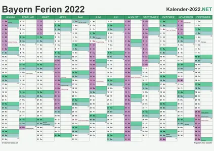 Kalender 2022 zum Ausdrucken zum Ausdrucken - mit FerienBayern Vorschau