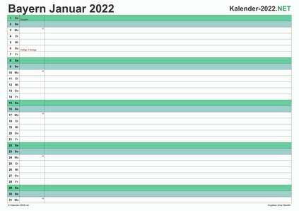 Vorschau Monatskalender 2022 für EXCEL Bayern