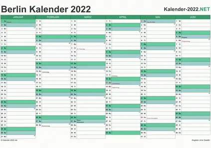 Vorschau Halbjahreskalender 2022 für EXCEL Berlin