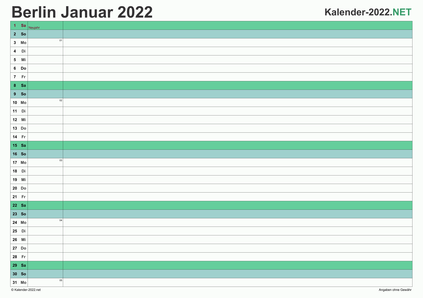 Vorschau Monatskalender 2022 für EXCEL Berlin