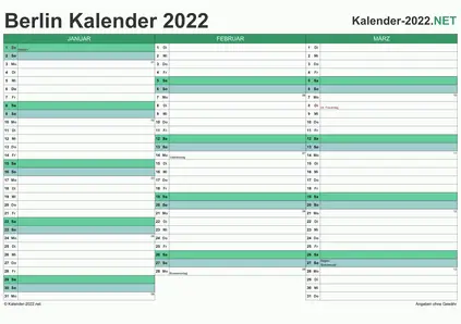 Vorschau Quartalskalender 2022 für EXCEL Berlin