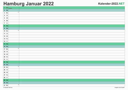 Vorschau Monatskalender 2022 für EXCEL Hamburg