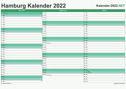 Vorschau Quartalskalender 2022 für EXCEL Hamburg