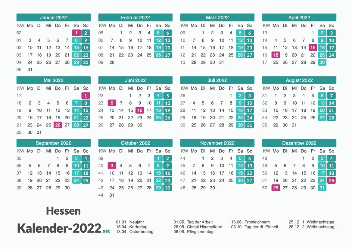 Kalender 2022 Hessen