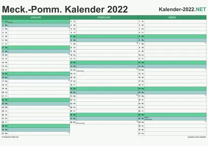 Vorschau Quartalskalender 2022 für EXCEL Meck-Pomm