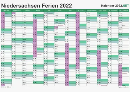 Kalender 2022 zum Ausdrucken zum Ausdrucken - mit FerienNiedersachsen Vorschau