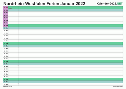 Monatskalender 2022 zum Ausdrucken zum Ausdrucken - mit FerienNordrhein-Westfalen Vorschau