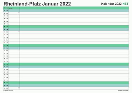 Vorschau Monatskalender 2022 für EXCEL Rheinland-Pfalz