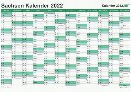 Vorschau Kalender 2022 für EXCEL mit Feiertagen Sachsen