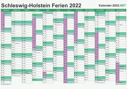 Vorschau EXCEL-Kalender 2022 mit den Ferien Schleswig-Holstein