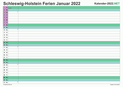 Monatskalender 2022 zum Ausdrucken zum Ausdrucken - mit FerienSchleswig-Holstein Vorschau